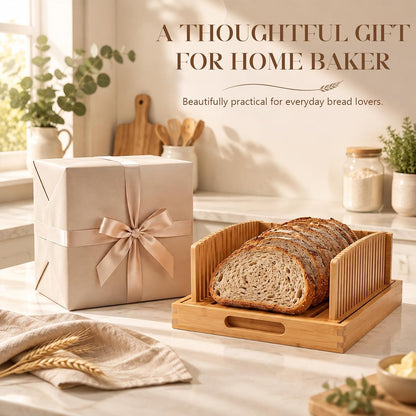 Bamboo Bread Slicer for Homemade Breads, Adjustable Cutting Guide