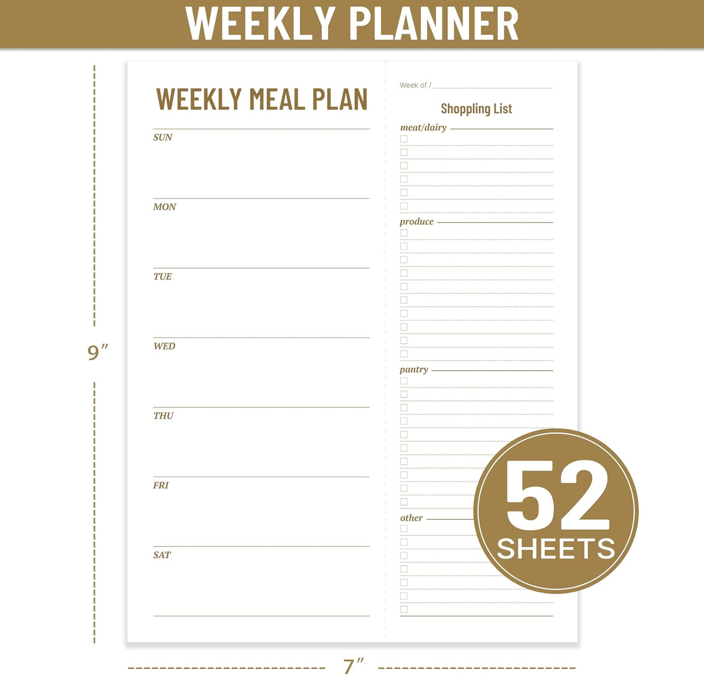 Weekly Meal Planner - Undated Magnetic Notepads with Grocery List, 7" x 9",52 Weeks, Meal Planning Pad for Refrigerator Door with Tear-Off Shopping List, Hanging Food/Menu Organizer Notepad