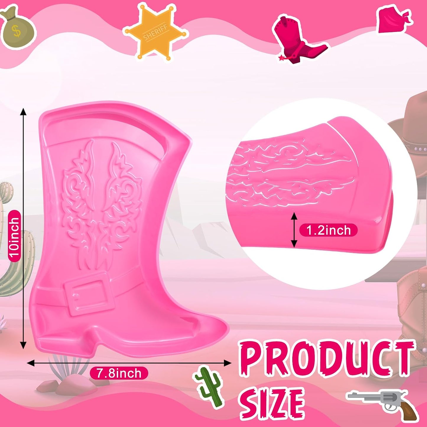 Uiifan 24 Pcs Cowboy Boot Serving Trays, Western Party Decorations Disposable Western Party Supplies Plastic Cowgirl Boot Plates for Snacks(Brown)