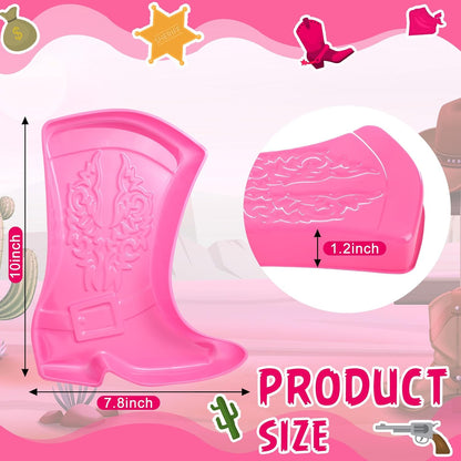 Uiifan 24 Pcs Cowboy Boot Serving Trays, Western Party Decorations Disposable Western Party Supplies Plastic Cowgirl Boot Plates for Snacks(Brown)
