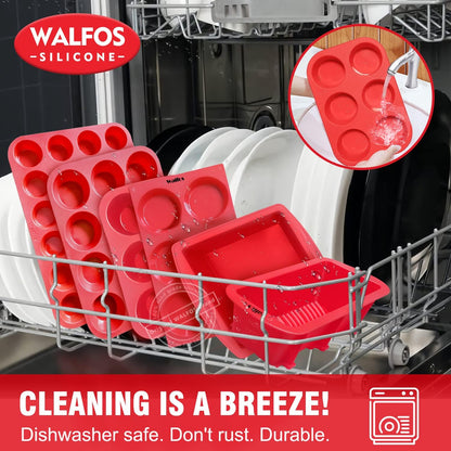 Walfos Silicone Cupcake Pan Set, 2-Piece Mini 24 Cups Muffin Baking Pan, BPA Free and Dishwasher Safe, Non-stick , Great for Making Muffin Cakes, Fat Bombs