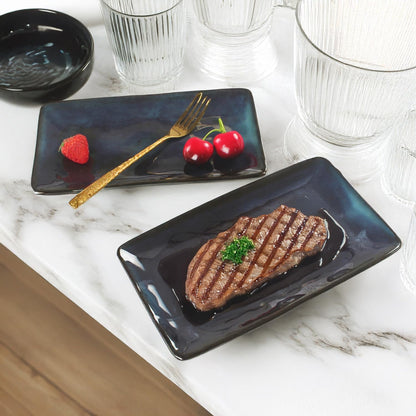 Porcelain Rectangular Plates, Large Cookie Trays, Set of 4, Shatterproof, Dishwasher-Safe, Perfect for Sushi, Baguettes, Snacks, Appetizers, Rolls, or Table Centerpieces.