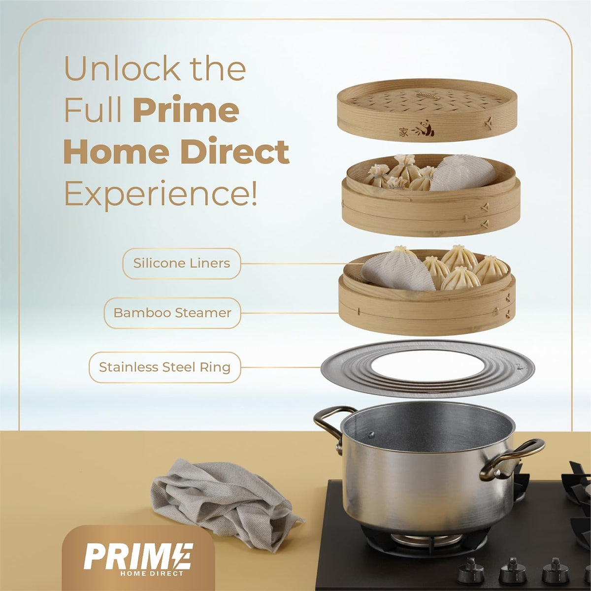 Prime Home Direct Stainless Steel Steamer Ring | Fits 7 to 12-Inch Bamboo Steamer Basket | Steaming Ring for Asian Chinese Wok, Food, Dumpling, Dim Sum, Steam Pot Accessories Metal Cooking Rim Adapter