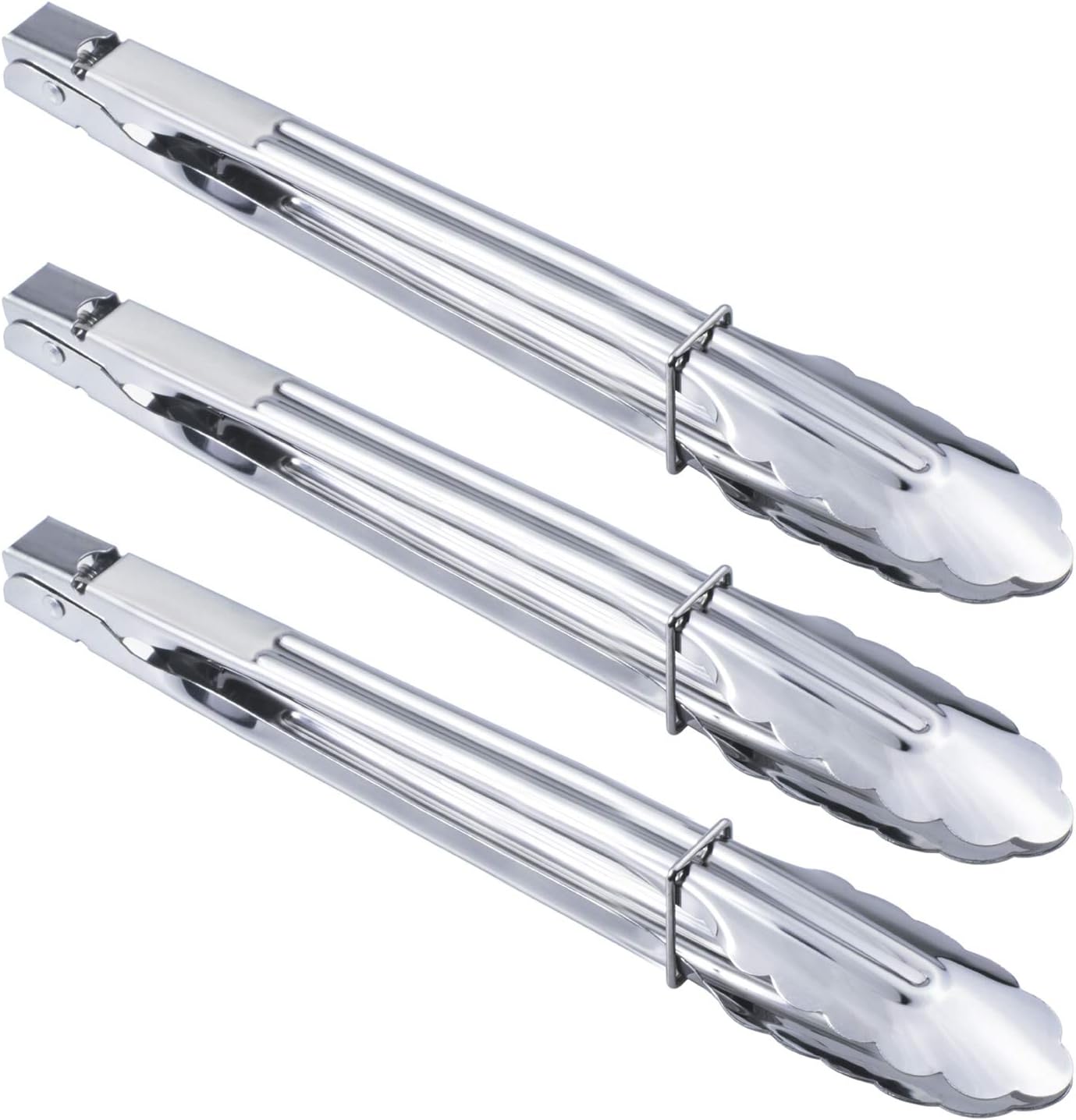 HINMAY Stainless Steel Serving Tongs Metal Cooking Tongs (9-Inch 3 Pieces)
