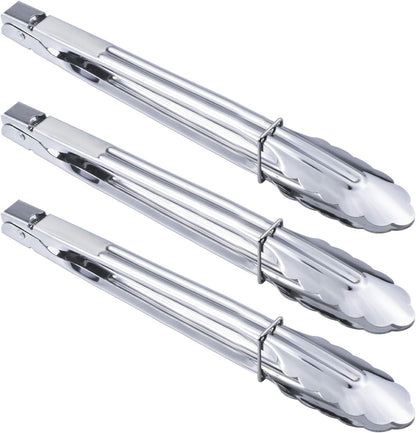 HINMAY Stainless Steel Serving Tongs Metal Cooking Tongs (9-Inch 3 Pieces)