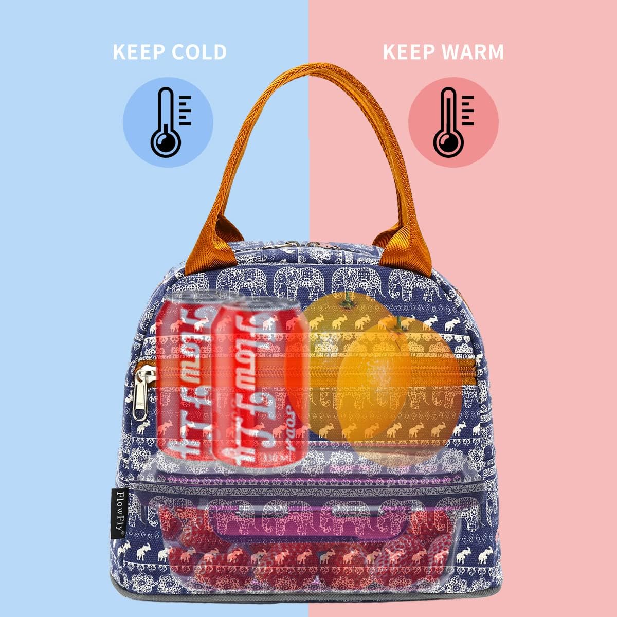 FlowFly Insulated Lunch Cooler Bag - Tote Bag Organizer for Women/Men, Black - Colors B