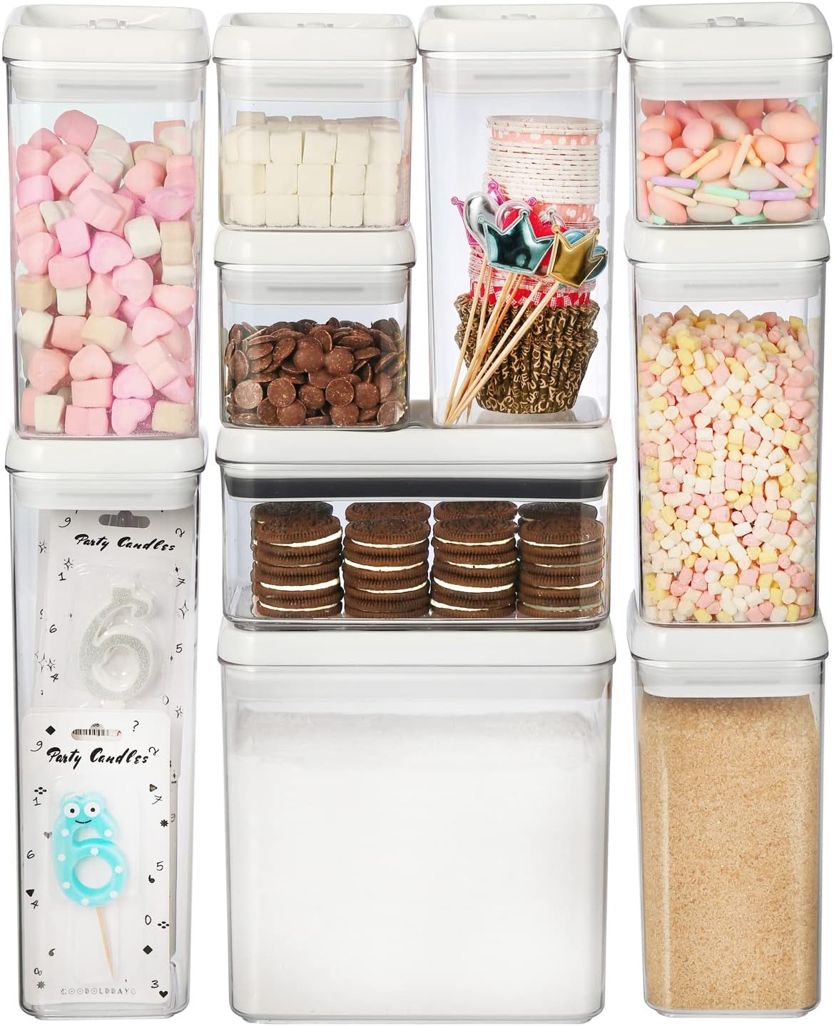 Felli Flip Tite Storage Container with Lid 4” RECTANGULAR Airtight Ring Flip Top, Stackable Kitchen Counter Pantry Organizer Acrylic Canister Jar for Pasta Spaghetti Cereal Granola Coffee (1.9qt)