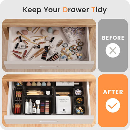 A-LuGei 【Military Grade】 Drawer Organizer,【𝟱𝗦𝗶𝘇𝗲】 Makeup organizer,【Holds 177 Items】 Bathroom Organizers and Storage,Organization and Storage,Desk Drawer Organizer for Vanity【Clear】