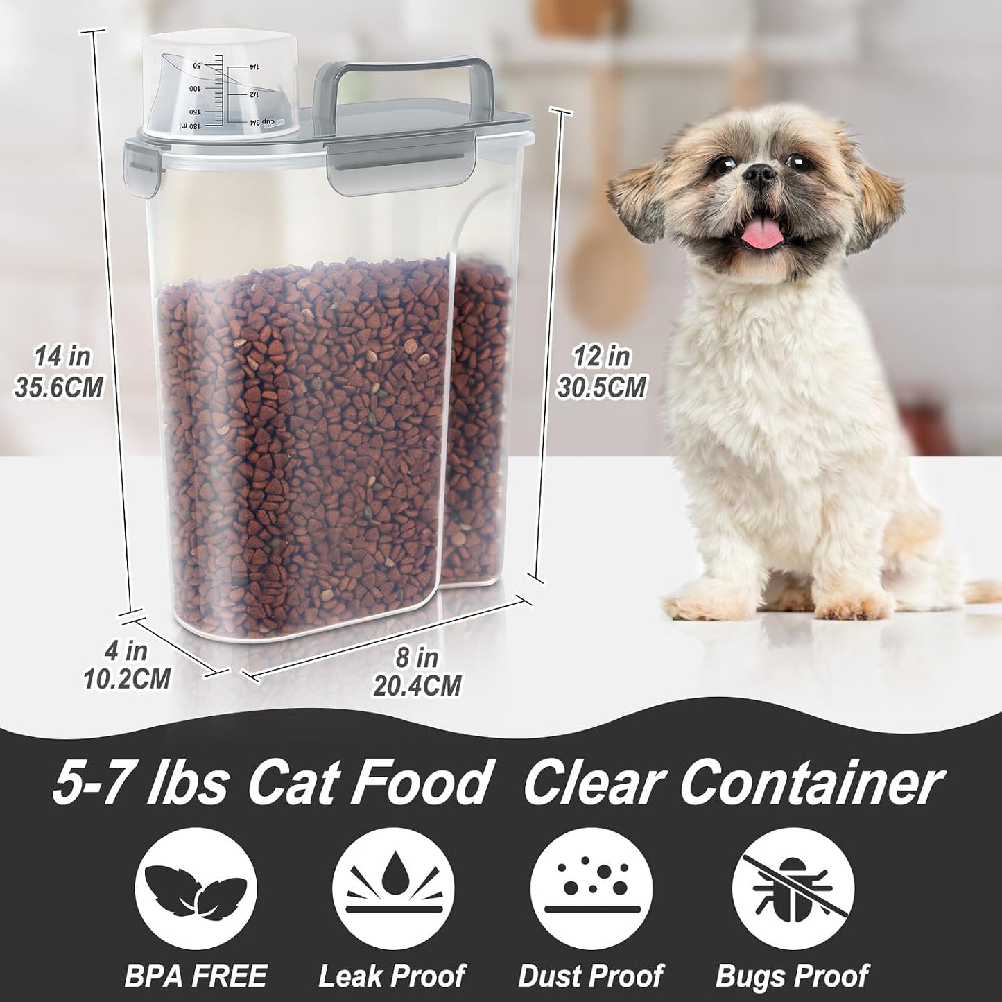 LEAWALK 5Lbs Airtight Cat Dog Food Storage Container with Upgraded Large Nozzle BPA-Free, Pet Food Storage Containers for Rice, Grain, Pet Food, Flour, Dog Treat Storage (Dark Gray, 5L-1pack)