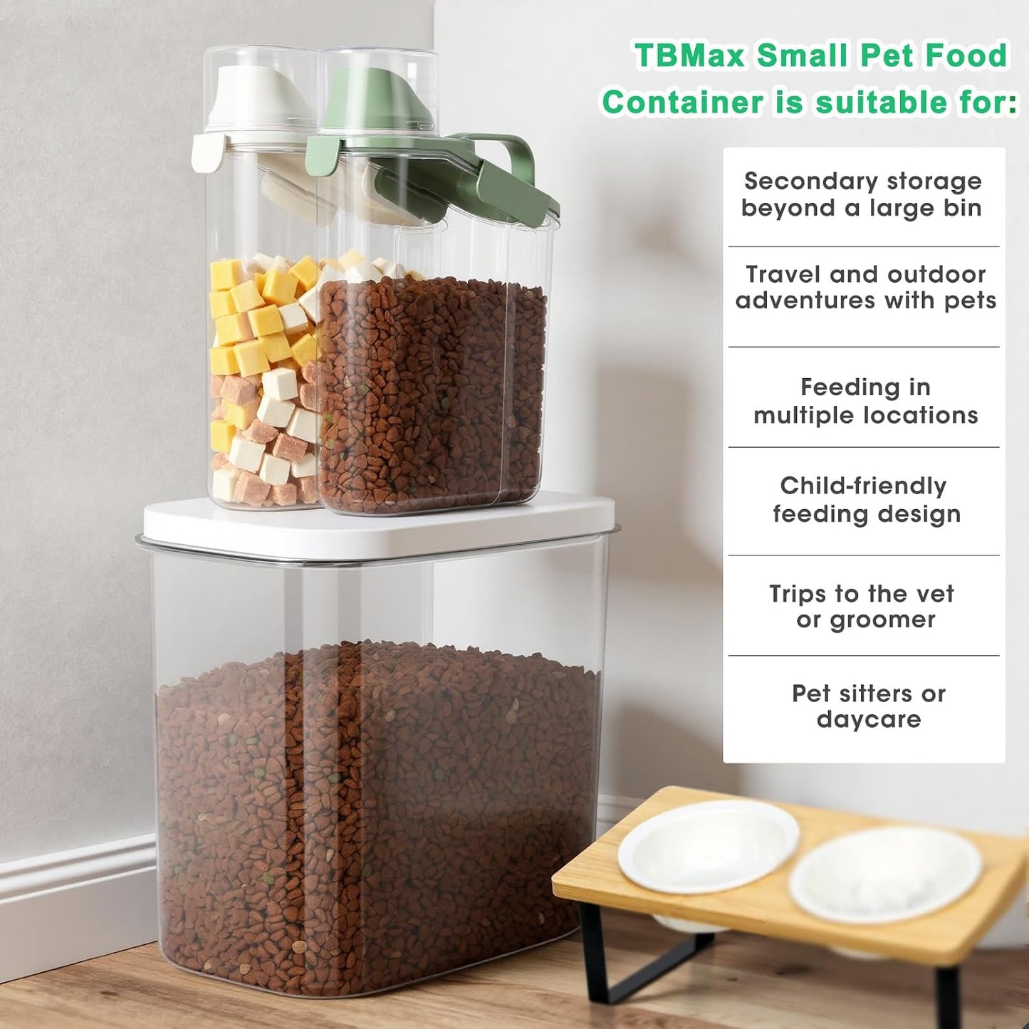 TBMax 2 Pack Airtight Rice Container 5 Lbs +10 Lbs, Cereal Container Oatmeal Storage with Easy-pouring Spout & Handy Cup for Flour Grain Beans, Pet Dog Cat Bird Food Storage Dispenser -Pink