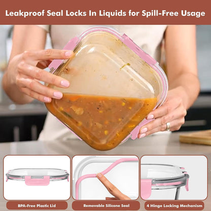 Razab 2 PC 1200ML / 41 Oz Glass Food Storage Containers with Lids - Airtight & Leakproof - Microwave/Oven/Freezer Safe - BPA Free - Ideal for Meal Prep, Storing Leftover & Lunch