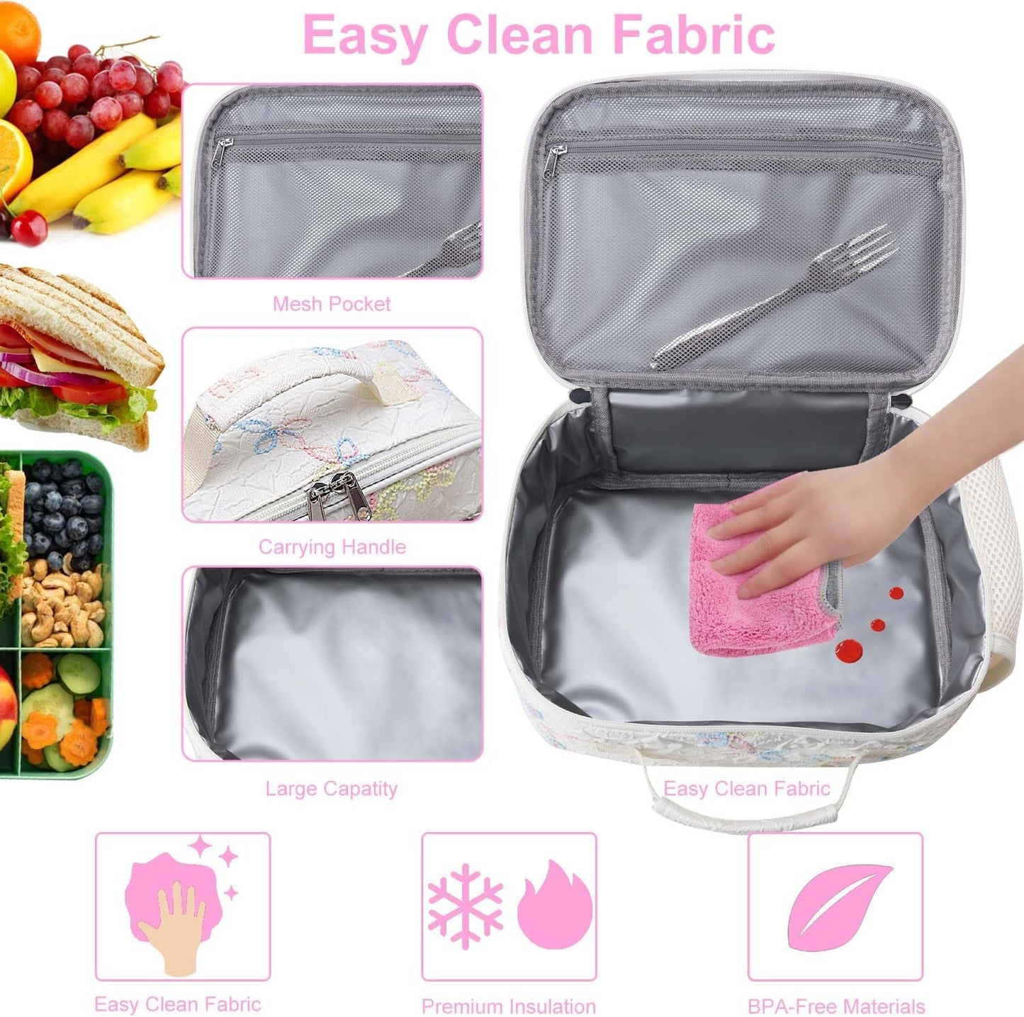 RHCPFOVR Kids Lunch Bag - Insulated Lunch Box for Boys Girls,Washable Lunch Bag and Reusable Toddler Leak-proof Lunchbox for School and Daycare - Colors B