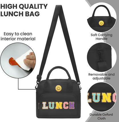 RLGPBON Insulated Lunch Bag Teen Girls, Preppy Lunch Box Large Insulated Lunch Bag Reusable Lunch Tote Bag, Preppy LunchBag for Girls School Travel Picnic