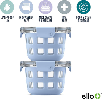 Ello Duraglass Glass Meal Prep Sets Leak-Proof Glass Food Storage Containers with Airtight BPA-Free Plastic Lids, Dishwasher, Microwave, and Freezer Safe