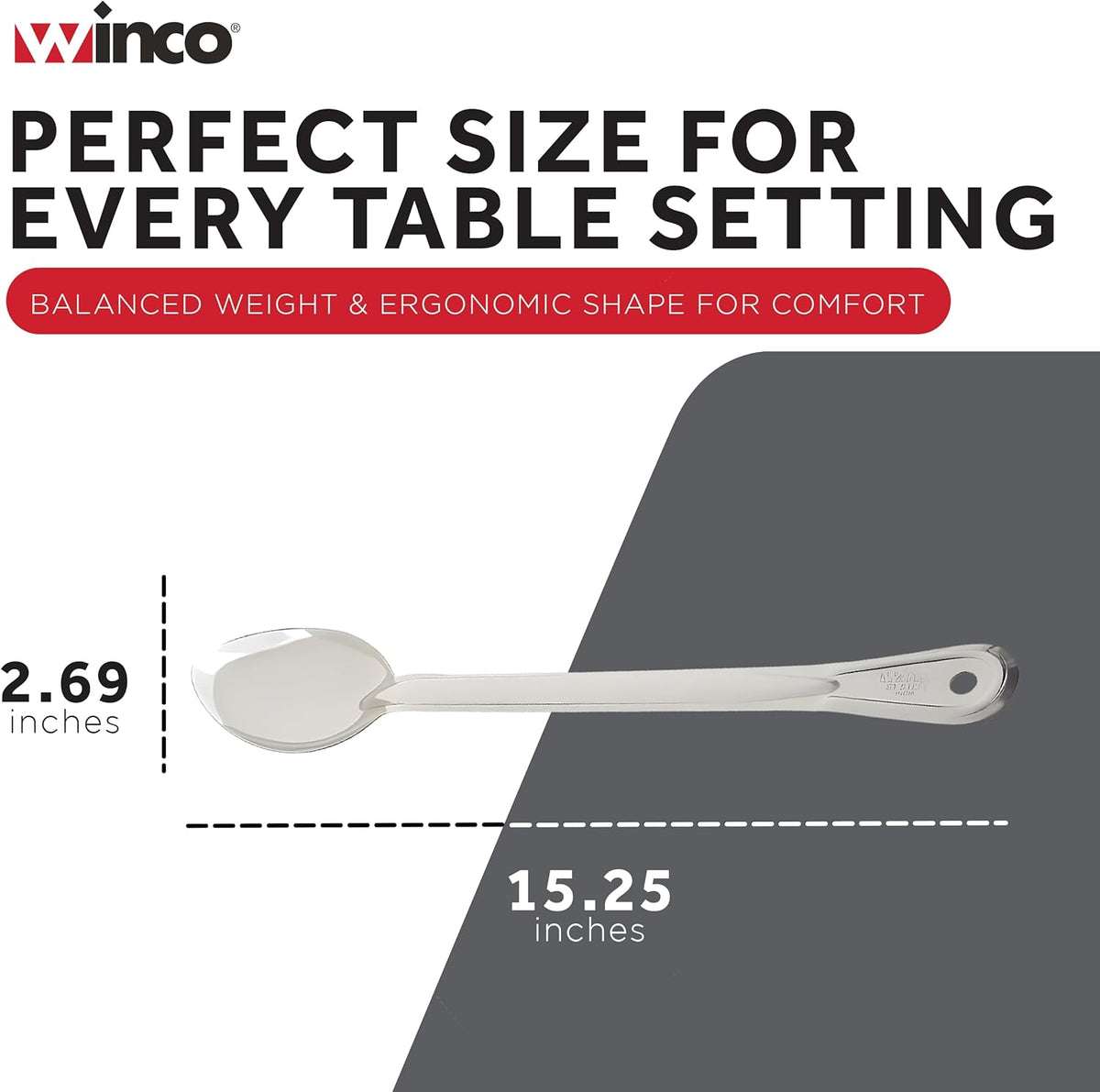 Winco 11" Stainless Steel Basting Solid Spoon