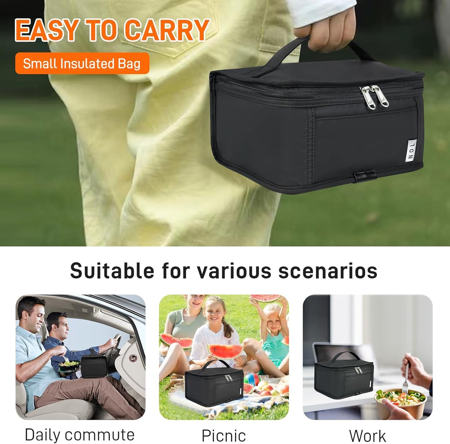 NOL Mini Insulated Lunch Bag for Women Men Kids | Small Leakproof Reusable Lunch Tote | Fits 6 Cans 330ml | Thermal Cooler for Work School Picnic Camping, Navy blue