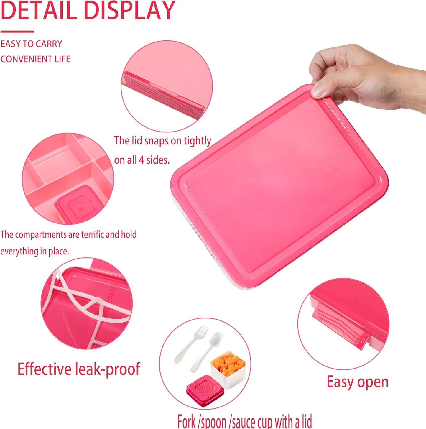 Kids Dinosaur Lunch Bag with Reusable Bento Box, Insulated & Leak-Proof Lunch Container Set with Name Tag, 6 Compartments, Fork & Spoon, Ideal for School, Travel, and Picnics (Pink Dinosaur)
