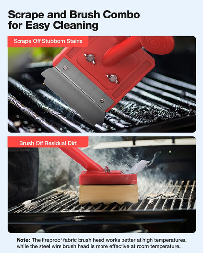 Grill Brush, Bristle Free, Safe Wire Bristles Steam Cleaning Brush, Cleaning Kit for Outdoor Grill, BBQ Cleaner Accessories, 2 Replacement Heads（Bristle Free & Wire Bristles）