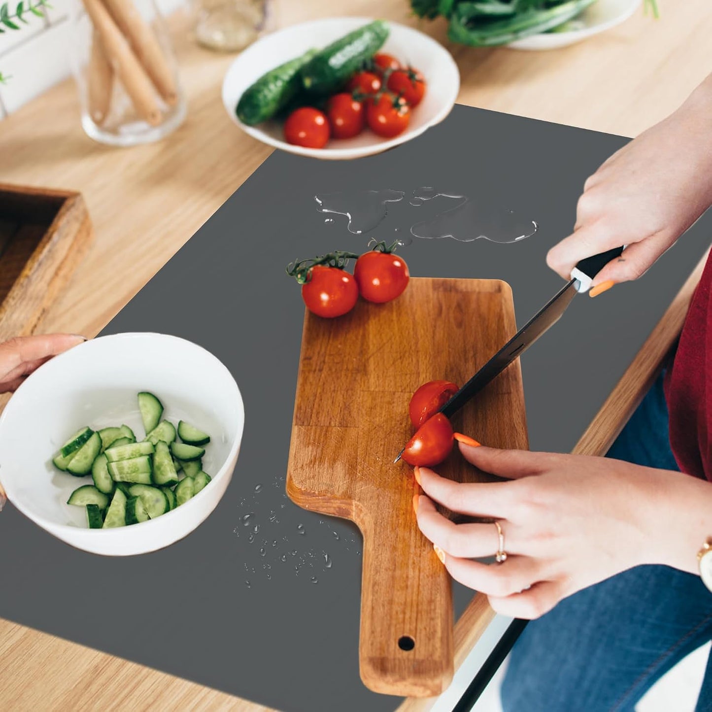 Silicone Mat for Kitchen Counter, Silicone Mat Trimable to Size (Black, 15.7×11.8inch-2pcs), BPA-Free Silicone Placemat, Heat-Resistant NonSlip Table Mat for Air Fryer, Countertop Protector Mat