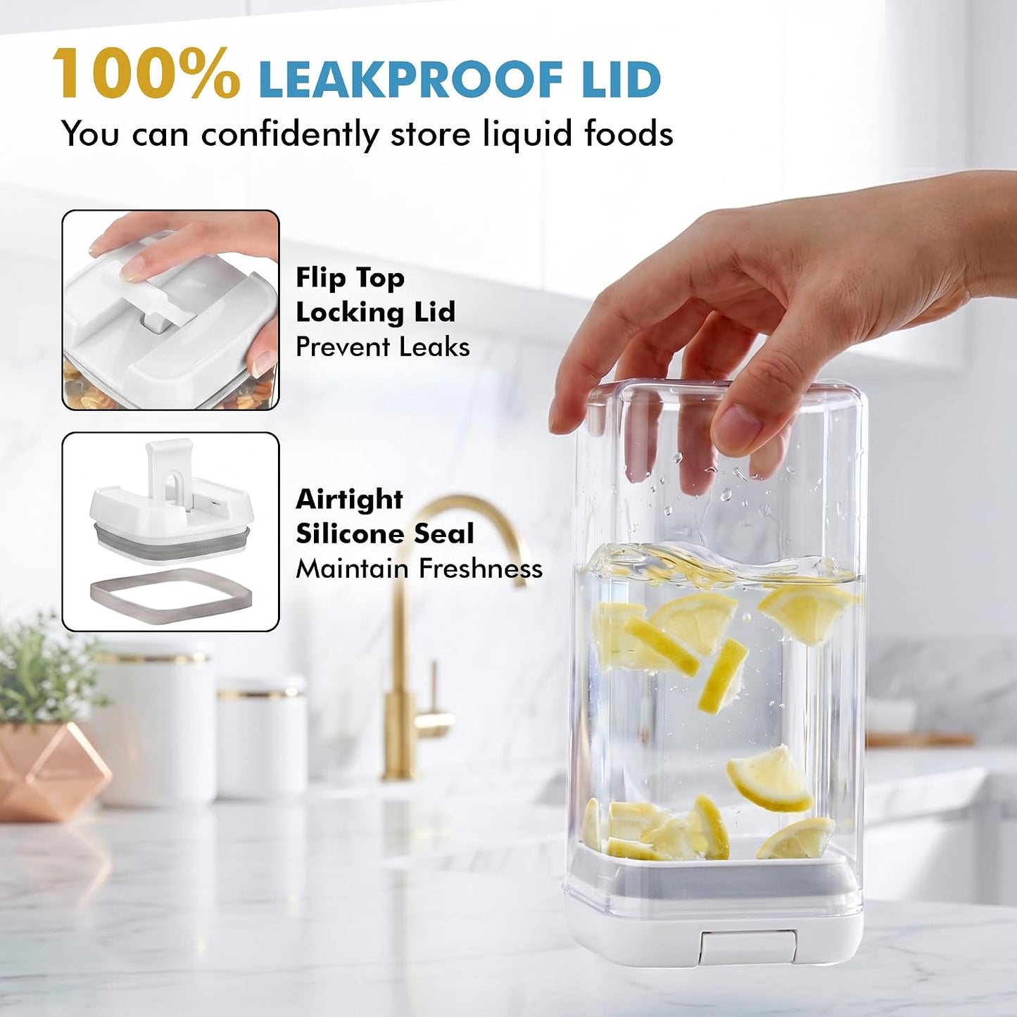 Shazo Airtight Food Storage Containers with Lids - 6 PC BPA Free Clear Plastic Cereal Containers with Easy Lock Lids for Kitchen and Pantry Organization for Snacks and Pasta - 1.2L
