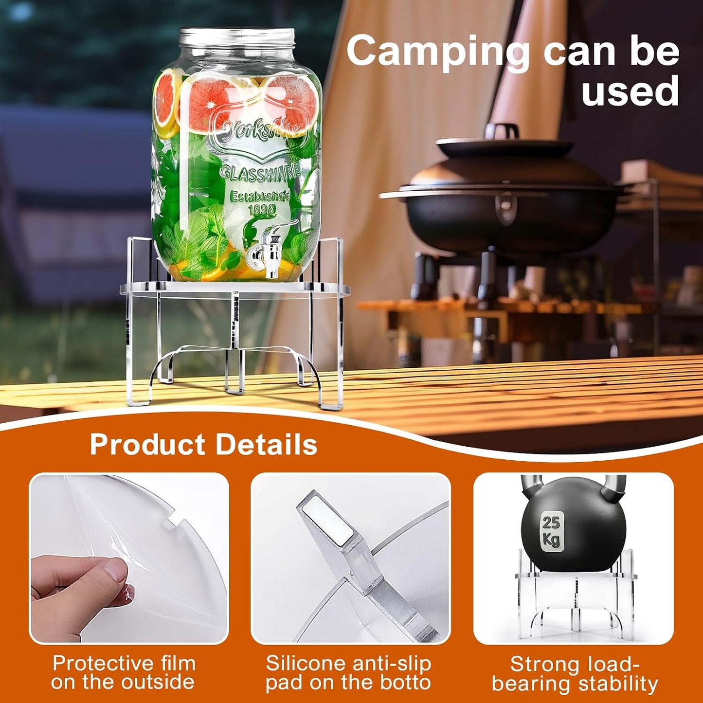 Acrylic Beverage Dispenser Stand Only, Fit Max 8.7 Inch Glass Drink Dispenser and Water Jug Holder, Plant Stand, Cake Display Stand for Parties and Catering Events
