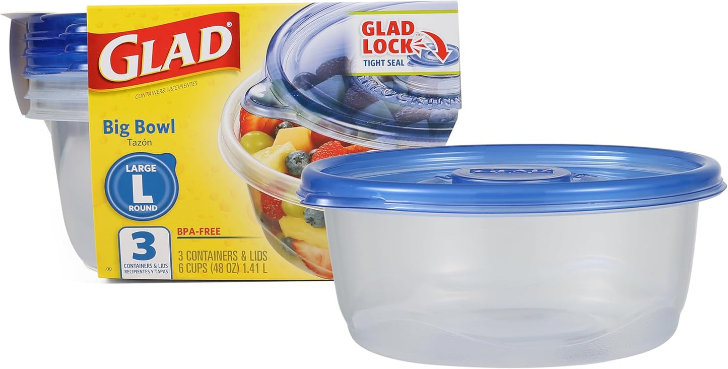 Glad GladWare To Go Snack Food Storage Containers with Lids, Medium Rectangle No BPA Plastic with Built-In Dressing Cup for Salads and Snacks, Microwave Dishwasher Safe, 24 Oz, 4 Count