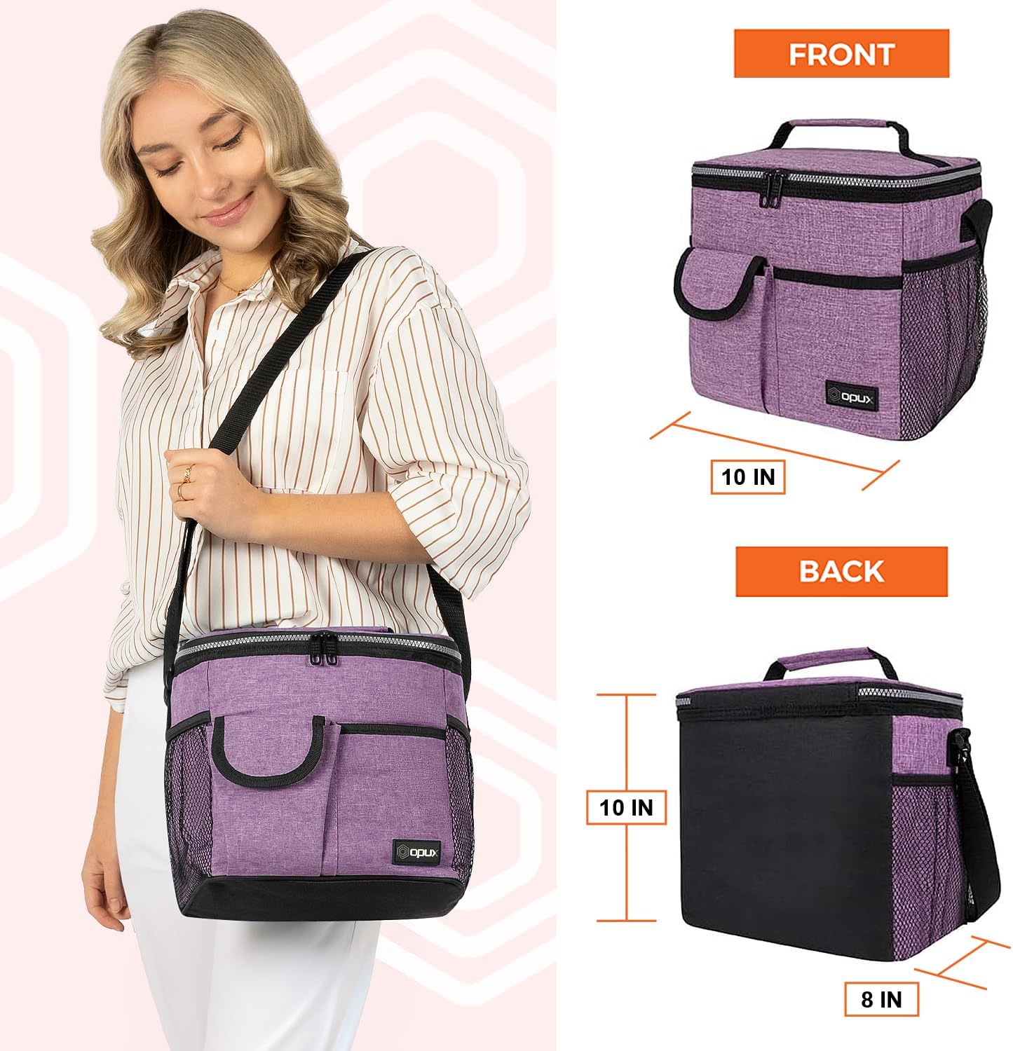opux Insulated Lunch Bag for Men Women, Leakproof Black Lunch Box for Work, Portable Soft Lunch Cooler Bag with Shoulder Strap, Adult Lunchbox Lunch Pail for Kid Boy Girl School, 14 Can/8L