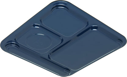 Carlisle FoodService Products Melamine Lunch Tray with 4 Compartments, Right Handed Cafeteria Tray with Divided Compartments for Food, 10" x 9.75", Dark Blue
