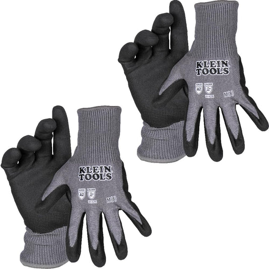 KLEIN TOOLS Work Gloves, Knit Dipped Cut Resistant ANSI A2 Nitrile Coated Gloves