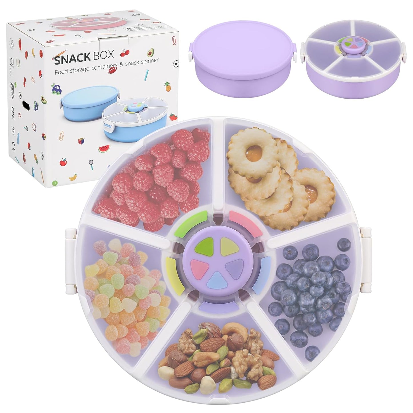Pawtong Snack Rotator Container Reusable Snack Box with 5 Compartment Dispenser and Lid, Color Matching Opening Lid, BPA and PVC Free, for Home, School, Travel (1 Pack- Pink)