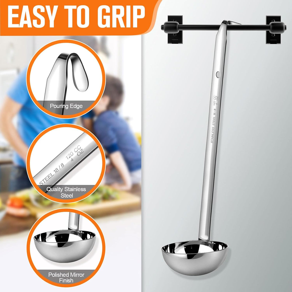 meekoo Stainless Steel Ladles Soup with Long Handle, 6oz