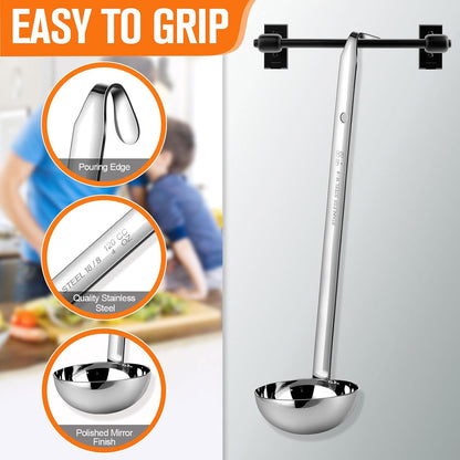 meekoo Stainless Steel Ladles Soup with Long Handle, 6oz
