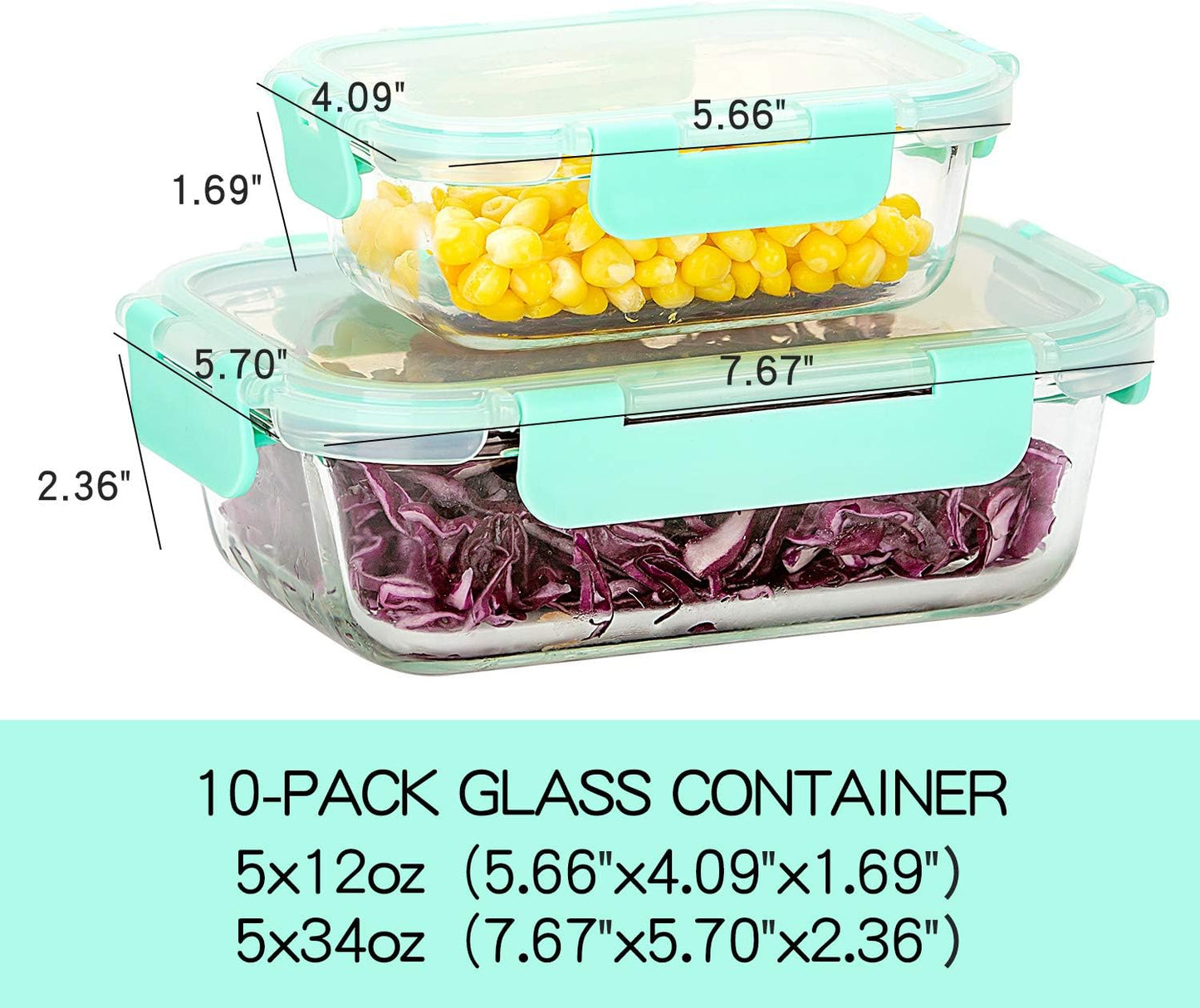 C CREST [10 Pack] Glass Meal Prep Containers, Food Storage Containers with Lids Airtight, Glass Lunch Boxes, Microwave, Oven, Freezer and Dishwasher Safe