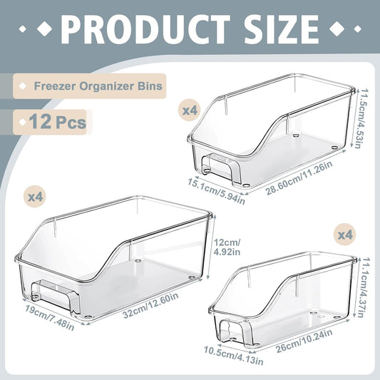 LemonRoad 12 Packs Pantry Organizers and Storage Freezer Clear Organizer Bins with Handle Acrylic Organization Bins Stackable Open Front Storage Vegetable Egg Salad Containers for Kitchen Cabinet