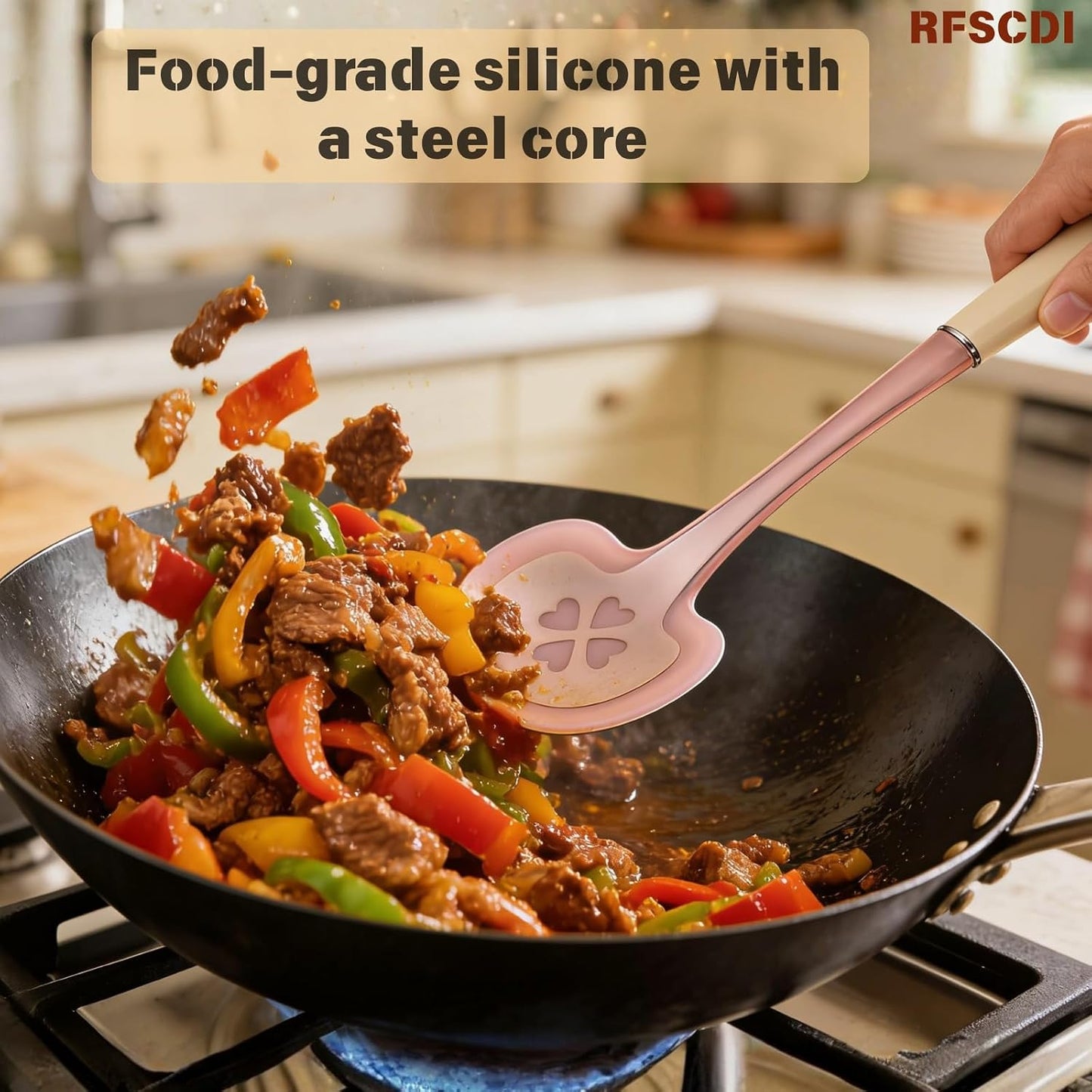 Exquisite Silicone Cooking Utensils Set - Non-Toxic, Heat-Resistant Kitchen Utensils Set with Food-Grade Silicone & Wood Handles - Includes Spatula & Spoon for Non-Stick Cookware, Black