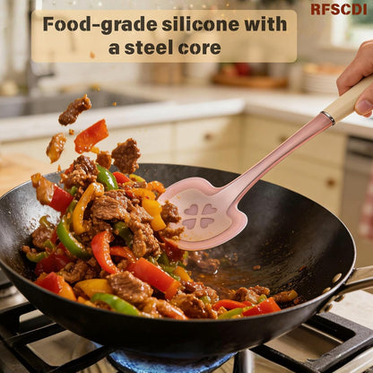 Exquisite Silicone Cooking Utensils Set - Non-Toxic, Heat-Resistant Kitchen Utensils Set with Food-Grade Silicone & Wood Handles - Includes Spatula & Spoon for Non-Stick Cookware, Black