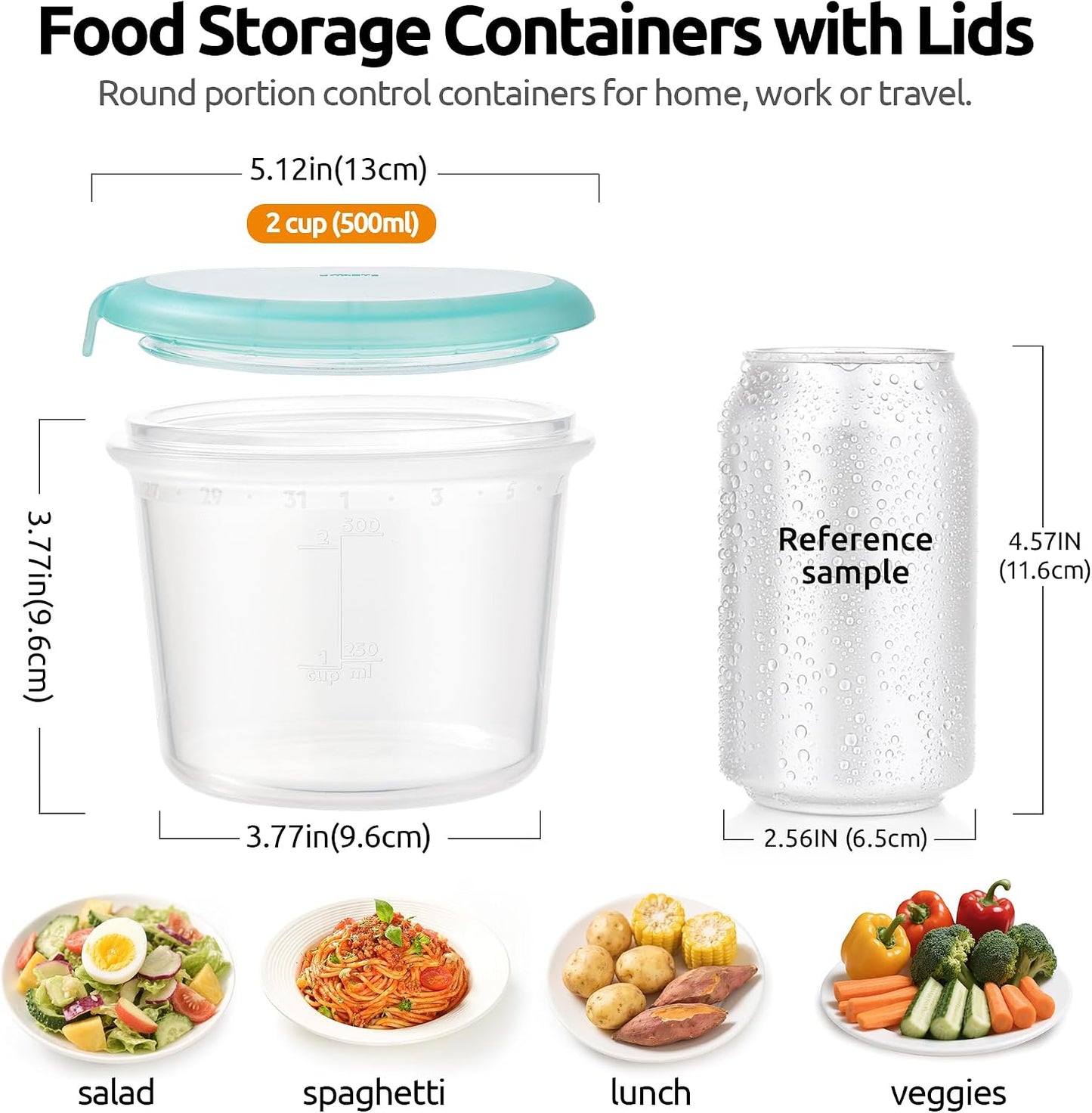 U-Taste Silicone Food Storage Containers Set: Meal Prep Box with Airtight Lid, Freezer & Microwave Safe, Date Marking Circle, Clear cup/oz/ml Measurement for Dry & Wet Deli -2oz/4oz/8oz/16oz, Aqua Sky