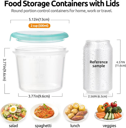 U-Taste Silicone Food Storage Containers Set: Meal Prep Box with Airtight Lid, Freezer & Microwave Safe, Date Marking Circle, Clear cup/oz/ml Measurement for Dry & Wet Deli -2oz/4oz/8oz/16oz, Aqua Sky
