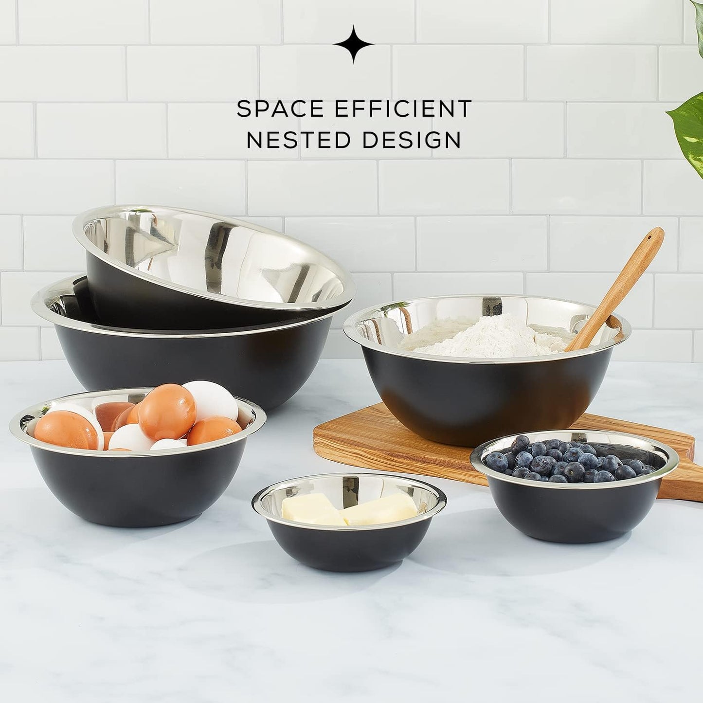 JoyJolt Stainless Steel Mixing Bowl Set - 6 Piece Nesting Bowls, 5qt to 0.5qt, Ideal for Kitchen, Cooking, Baking and Storage