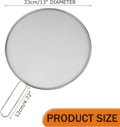 Stainless Steel Splatter Guard, 13-Inch Silver Grease Splatter Guard for Frying Pan, Cooking Pots, and Skillets - Ideal for Kitchen and Dining Room Use