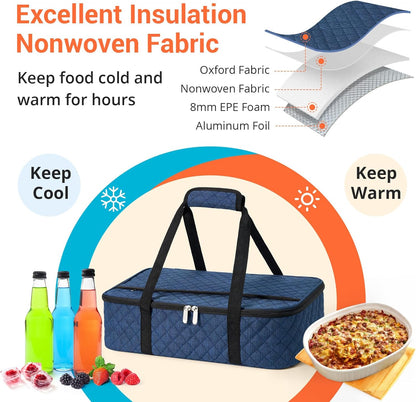 Insulated Casserole Carrier Portable Food Tote for Hot or Cold – Fits 9"x13" Baking Dish, Lasagna Holder for Parties, Picnic, Travel, Beach - Black