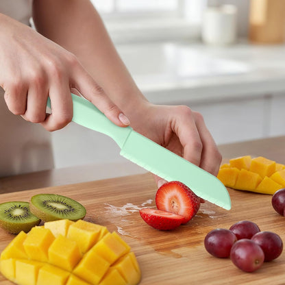 2Pcs Lettuce Knife Kitchen Cooking Plastic Knife Non-slip Nylon Knives 11-Inch and 8-Inch Serrated Salad Cutter Dishwasher Safe Kitchen Utensils for Vegetables Fruits Bread Cake Prevent Browning