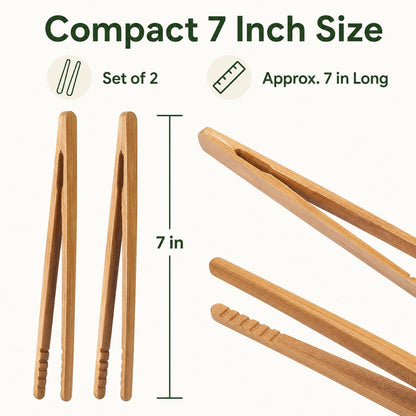 I-MART Bamboo Toaster Tongs 7 Inch Set of 2, Wooden Toast Tongs for Small Kitchen Use, Bagels, English Muffins, Waffles, Tea Bags, Pickles and Charcuterie Serving
