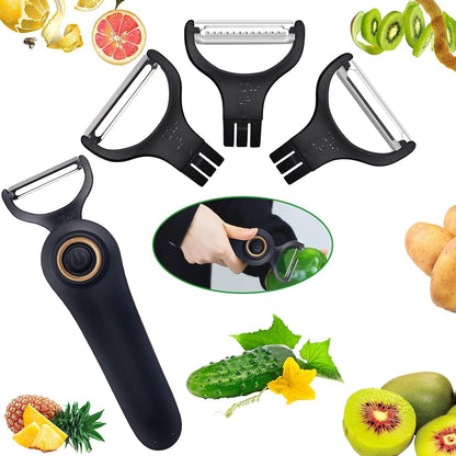 Electric Potato Peeler, Handheld Electric Vegetables and Fruit Peeler 3-in-1 Pro Set, USB Rechargeable Kitchen Gadgets for Apples, Potato, Carrots, Cucumber