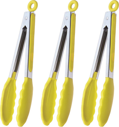 HINMAY Stainless Steel Kitchen Tongs 9-Inch Cooking Tongs, Set of 3