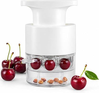 Cherry Pitter Tool, 7 Cherries at Once Pit Remover with Catcher, White