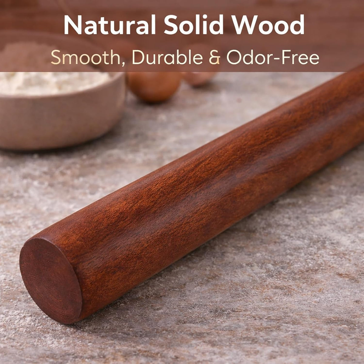 17 Inch French Rolling Pin, Wooden Dough Roller for Baking, Solid Wood Tapered Rolling Pin for Pizza, Pie Crust, Cookies, Pastry, Non-Stick, Easy Control Kitchen Baking Tool, Beech Wood