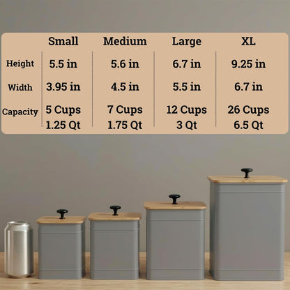Kitchen Canisters for Countertop Set of 4 w/ Chalkboard Labels & Marker Pen | Airtight Easy Open Bamboo Lids, Dent-Resistant Thick Metal, Customizable Chalkboard Labels, Marker Pen Included, Set of 4