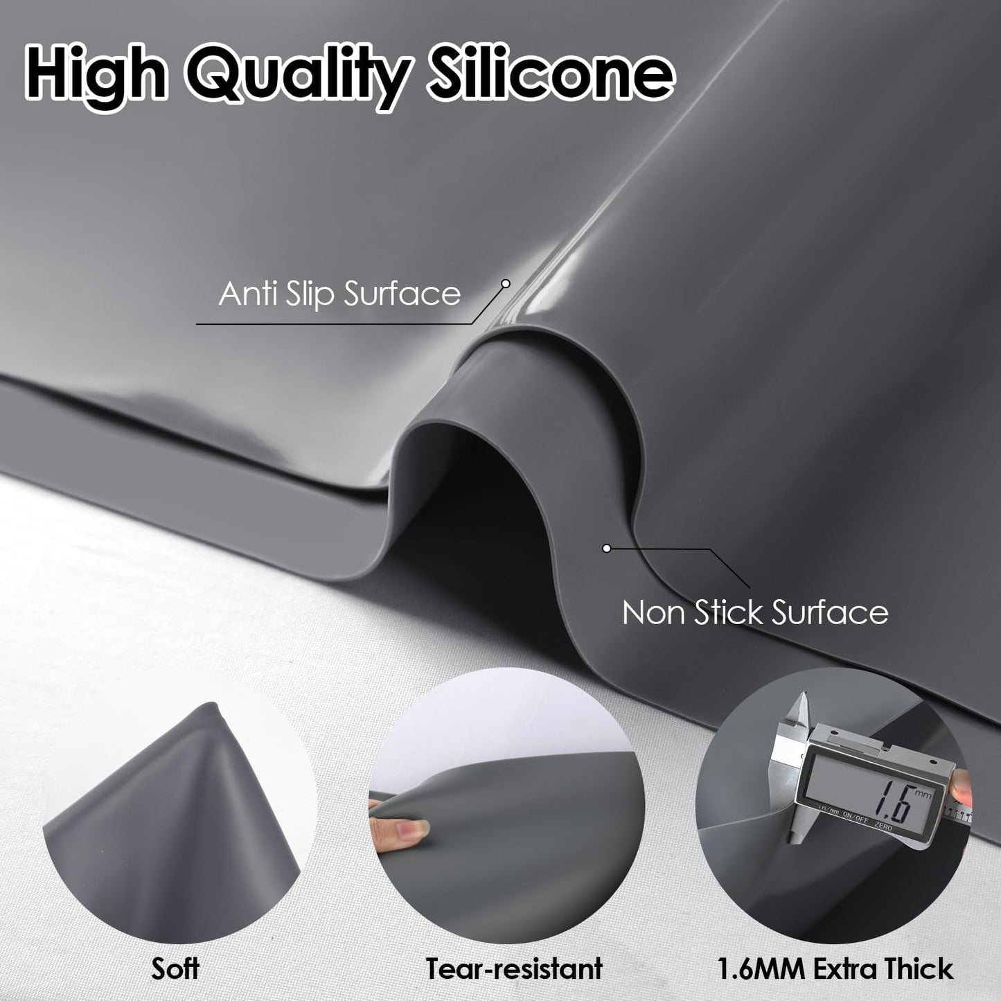 Extra Large Silicone Mat, 31.5x23.6 Inch Heat Resistant Mat for Kitchen Counter, Non Stick Silicone Baking Mat for Dough and Pastry, Thick Silicone placement Countertop Protector, Black countertop mat