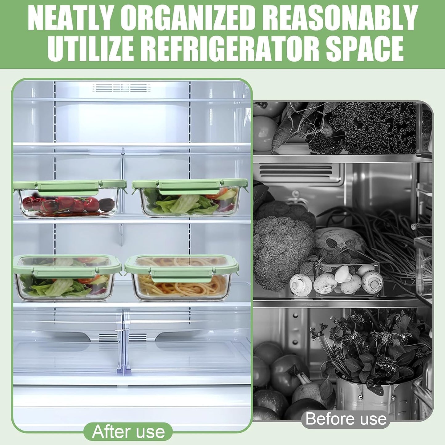 4 Pack Borosilicate Glass Meal Prep Containers, Glass Food Storage Containers with Tempered lids, 35.2oz/4.4 Cup Airtight Leak-Proof Glass Lunch Containers for Microwave Freezer Safe (Green)